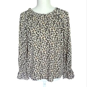 BANANA REPUBLIC Leopard Print Round Neck Long Sleeve Blouse Top Size XS Oversize